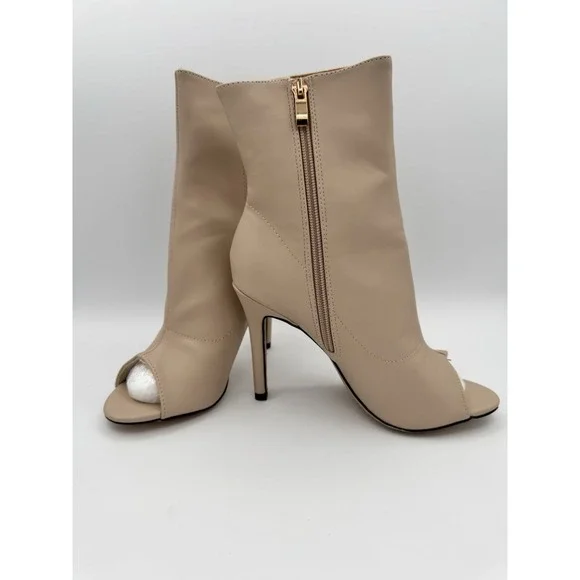 Nude High Heel Ankle Boots Women's 10 Zip Up Stiletto Heel Dress Booties - Picture 4 of 6
